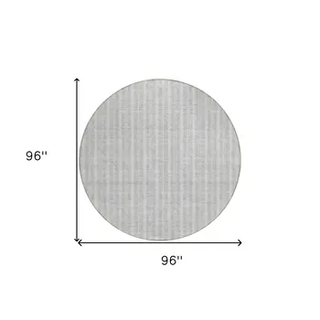 8' Silver And Ivory Round Striped Washable Indoor Outdoor Area Rug