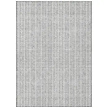 8' X 10' Silver And Ivory Striped Washable Indoor Outdoor Area Rug