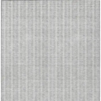 9' X 12' Silver And Ivory Striped Washable Indoor Outdoor Area Rug