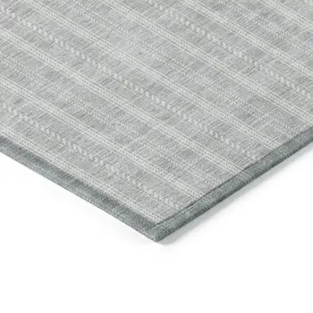 9' X 12' Silver And Ivory Striped Washable Indoor Outdoor Area Rug