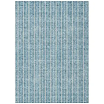 3' X 5' Teal Blue And Ivory Striped Washable Indoor Outdoor Area Rug