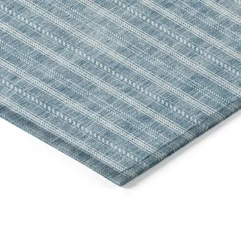 3' X 5' Teal Blue And Ivory Striped Washable Indoor Outdoor Area Rug