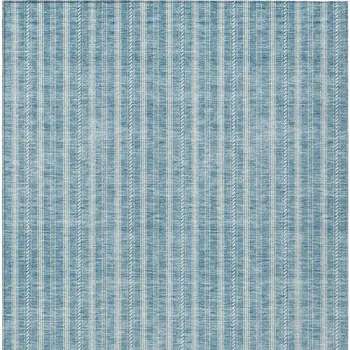 3' X 5' Teal Blue And Ivory Striped Washable Indoor Outdoor Area Rug