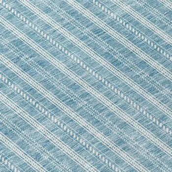 8' Teal Blue And Ivory Round Striped Washable Indoor Outdoor Area Rug