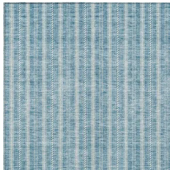 8' X 10' Teal Blue And Ivory Striped Washable Indoor Outdoor Area Rug