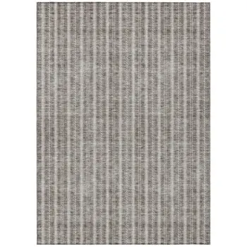 3' X 5' Taupe And Ivory Striped Washable Indoor Outdoor Area Rug