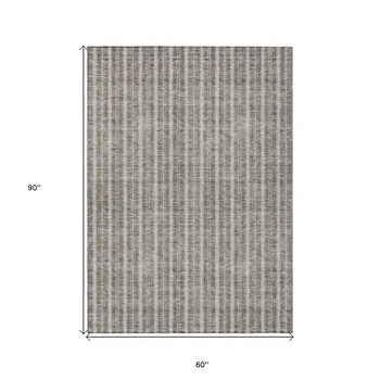 5' X 8' Taupe And Ivory Striped Washable Indoor Outdoor Area Rug