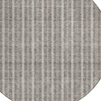 8' Taupe And Ivory Round Striped Washable Indoor Outdoor Area Rug