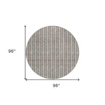 8' Taupe And Ivory Round Striped Washable Indoor Outdoor Area Rug