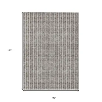 8' X 10' Taupe And Ivory Striped Washable Indoor Outdoor Area Rug