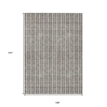 9' X 12' Taupe And Ivory Striped Washable Indoor Outdoor Area Rug