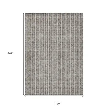 10' X 14' Taupe And Ivory Striped Washable Indoor Outdoor Area Rug