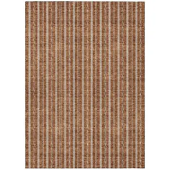 3' X 5' Terra Cotta And Ivory Striped Washable Indoor Outdoor Area Rug