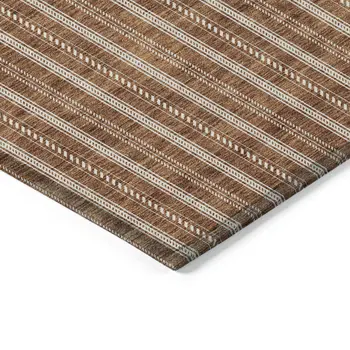 3' X 5' Terra Cotta And Ivory Striped Washable Indoor Outdoor Area Rug