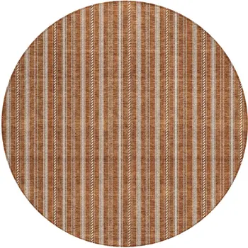 8' Terra Cotta And Ivory Round Striped Washable Indoor Outdoor Area Rug
