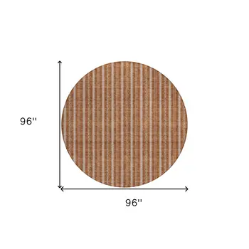 8' Terra Cotta And Ivory Round Striped Washable Indoor Outdoor Area Rug