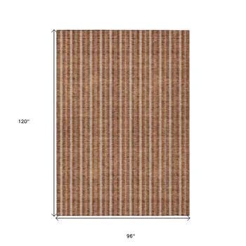 8' X 10' Terra Cotta And Ivory Striped Washable Indoor Outdoor Area Rug