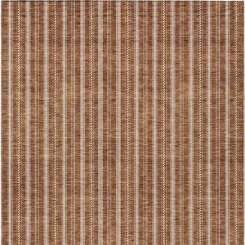 9' X 12' Terra Cotta And Ivory Striped Washable Indoor Outdoor Area Rug