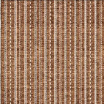 9' X 12' Terra Cotta And Ivory Striped Washable Indoor Outdoor Area Rug