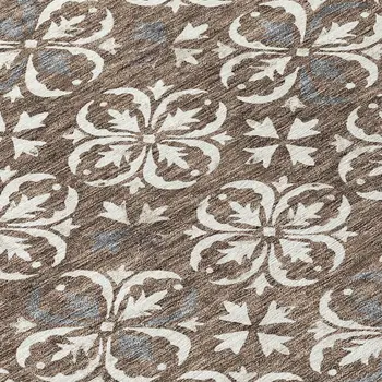 8' Brown Gray And Beige Round Floral Washable Indoor Outdoor Area Rug