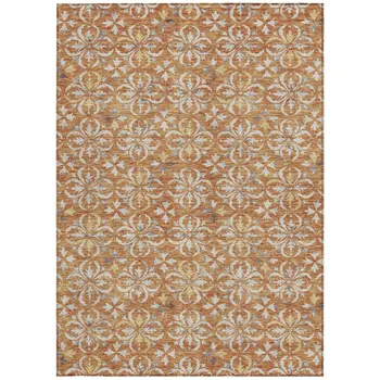 9' X 12' Copper Gray And Beige Floral Washable Indoor Outdoor Area Rug