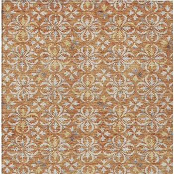 10' X 14' Copper Gray And Beige Floral Washable Indoor Outdoor Area Rug