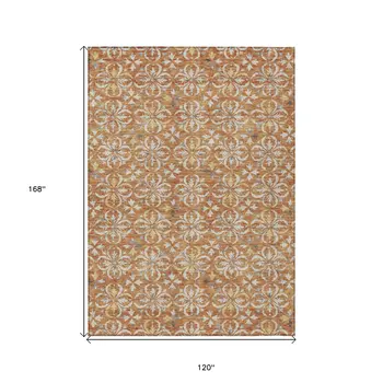 10' X 14' Copper Gray And Beige Floral Washable Indoor Outdoor Area Rug