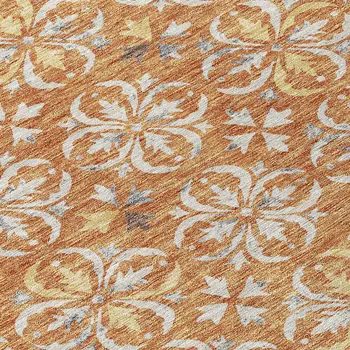 10' X 14' Copper Gray And Beige Floral Washable Indoor Outdoor Area Rug