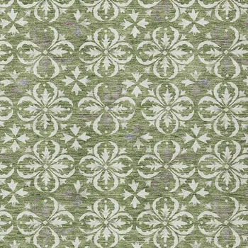 3' X 5' Green Gray And Ivory Floral Washable Indoor Outdoor Area Rug