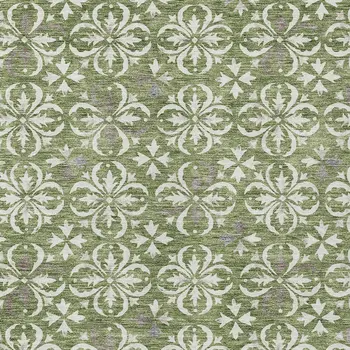 9' X 12' Green Gray And Ivory Floral Washable Indoor Outdoor Area Rug