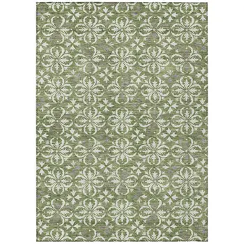 10' X 14' Green Gray And Ivory Floral Washable Indoor Outdoor Area Rug