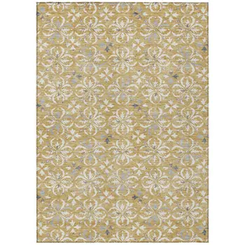 3' X 5' Gold Gray And Beige Floral Washable Indoor Outdoor Area Rug