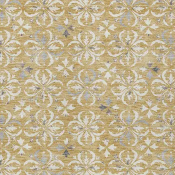 3' X 5' Gold Gray And Beige Floral Washable Indoor Outdoor Area Rug