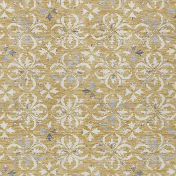 8' X 10' Gold Gray And Beige Floral Washable Indoor Outdoor Area Rug