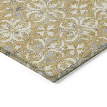 9' X 12' Gold Gray And Beige Floral Washable Indoor Outdoor Area Rug