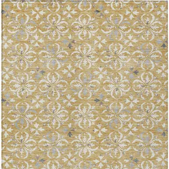 10' X 14' Gold Gray And Beige Floral Washable Indoor Outdoor Area Rug