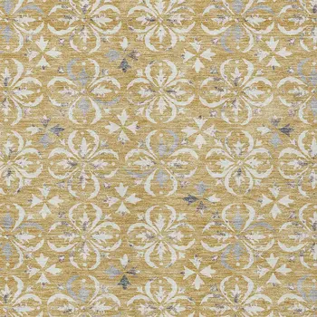 10' X 14' Gold Gray And Beige Floral Washable Indoor Outdoor Area Rug