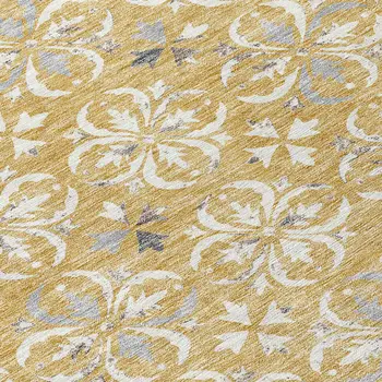 10' X 14' Gold Gray And Beige Floral Washable Indoor Outdoor Area Rug