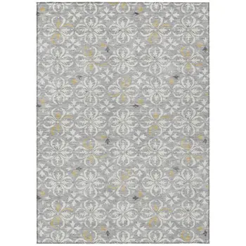 3' X 5' Gray Ivory And Brown Floral Washable Indoor Outdoor Area Rug