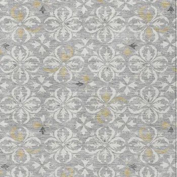 3' X 5' Gray Ivory And Brown Floral Washable Indoor Outdoor Area Rug