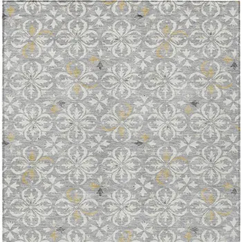 5' X 8' Gray Ivory And Brown Floral Washable Indoor Outdoor Area Rug