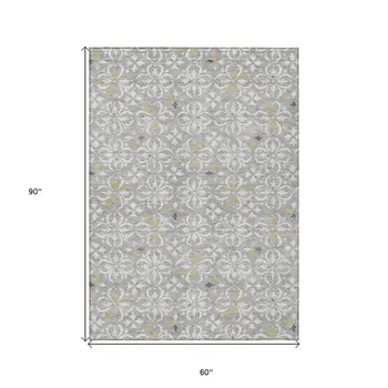 5' X 8' Gray Ivory And Brown Floral Washable Indoor Outdoor Area Rug