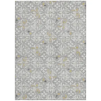 8' X 10' Gray Ivory And Brown Floral Washable Indoor Outdoor Area Rug