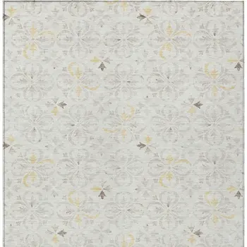 3' X 5' Ivory Gray And Gold Floral Washable Indoor Outdoor Area Rug