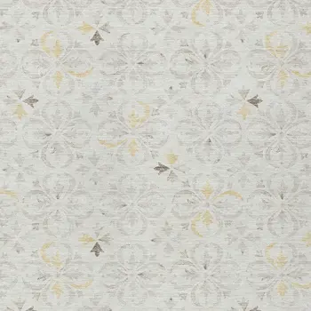9' X 12' Ivory Gray And Gold Floral Washable Indoor Outdoor Area Rug