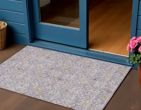 3' X 5' Lavender Gold And Gray Floral Washable Indoor Outdoor Area Rug