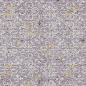 3' X 5' Lavender Gold And Gray Floral Washable Indoor Outdoor Area Rug