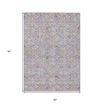 5' X 8' Lavender Gold And Gray Floral Washable Indoor Outdoor Area Rug