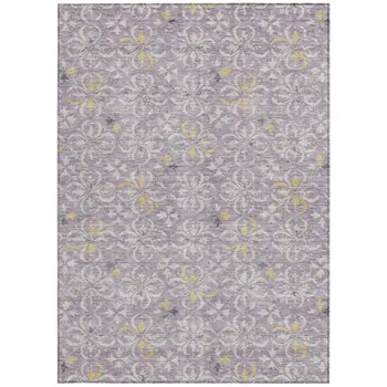 5' X 8' Lavender Gold And Gray Floral Washable Indoor Outdoor Area Rug
