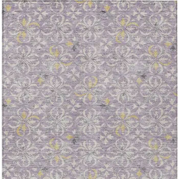 8' X 10' Lavender Gold And Gray Floral Washable Indoor Outdoor Area Rug